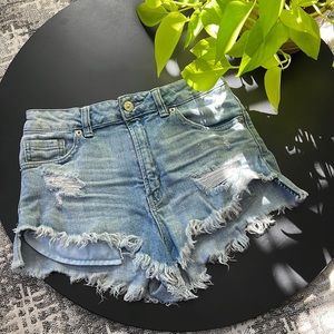 Distressed High Waisted Jean Shorts